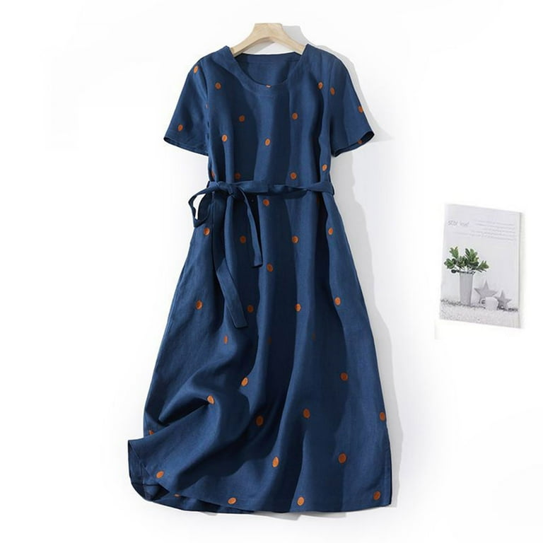 navy blue dress for baby girl R.Vivimos Women Summer Half Sleeve Cotton Ruffled Vintage Elegant Backless  A Line Flowy Long Dresses