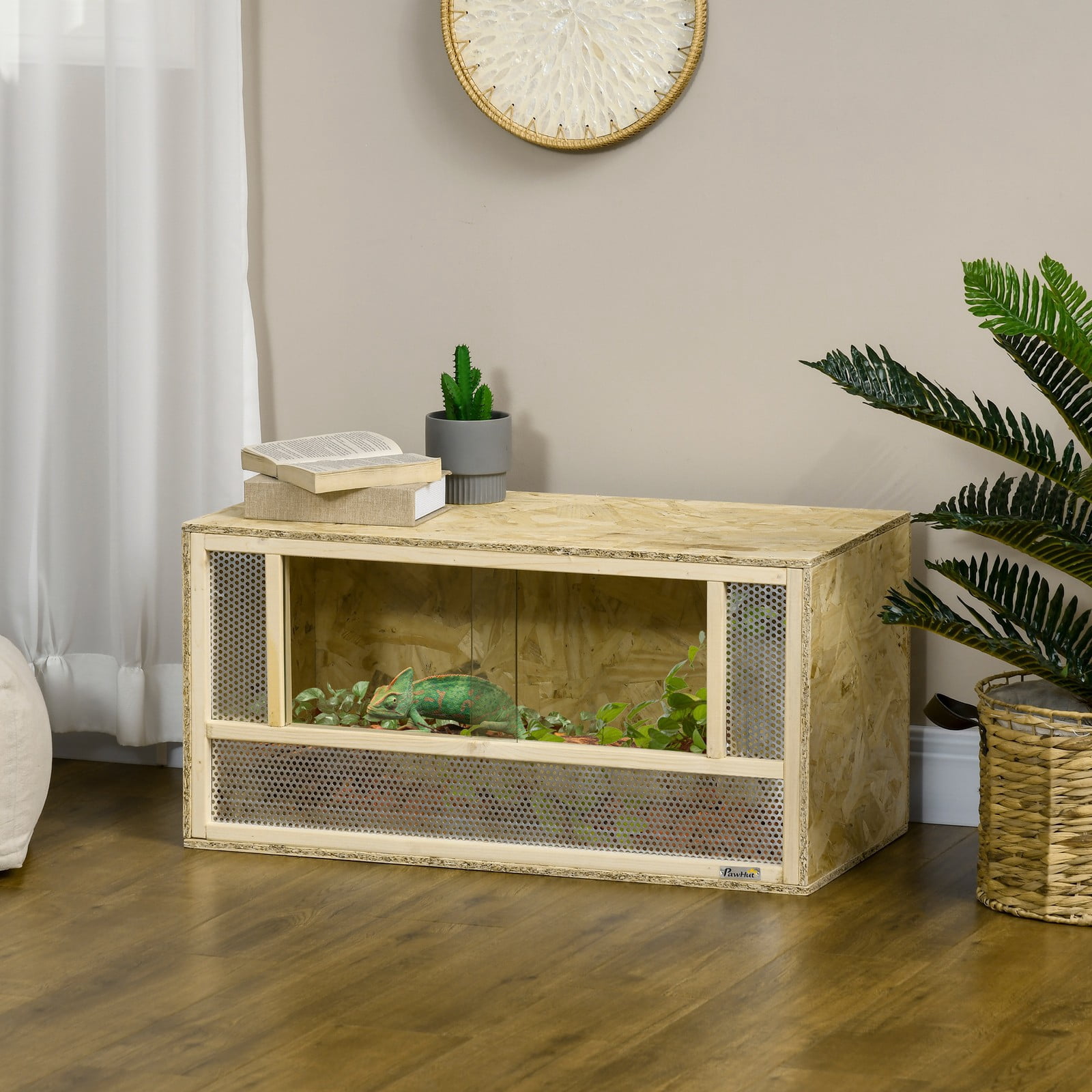 Favory Reptile Tank, Solid Wood Bearded Dragon Tank, Front Opening Snake Enclosure, Lockable Sliding Doors, Small Reptile Terrarium for Lizard, Leopard Gecko