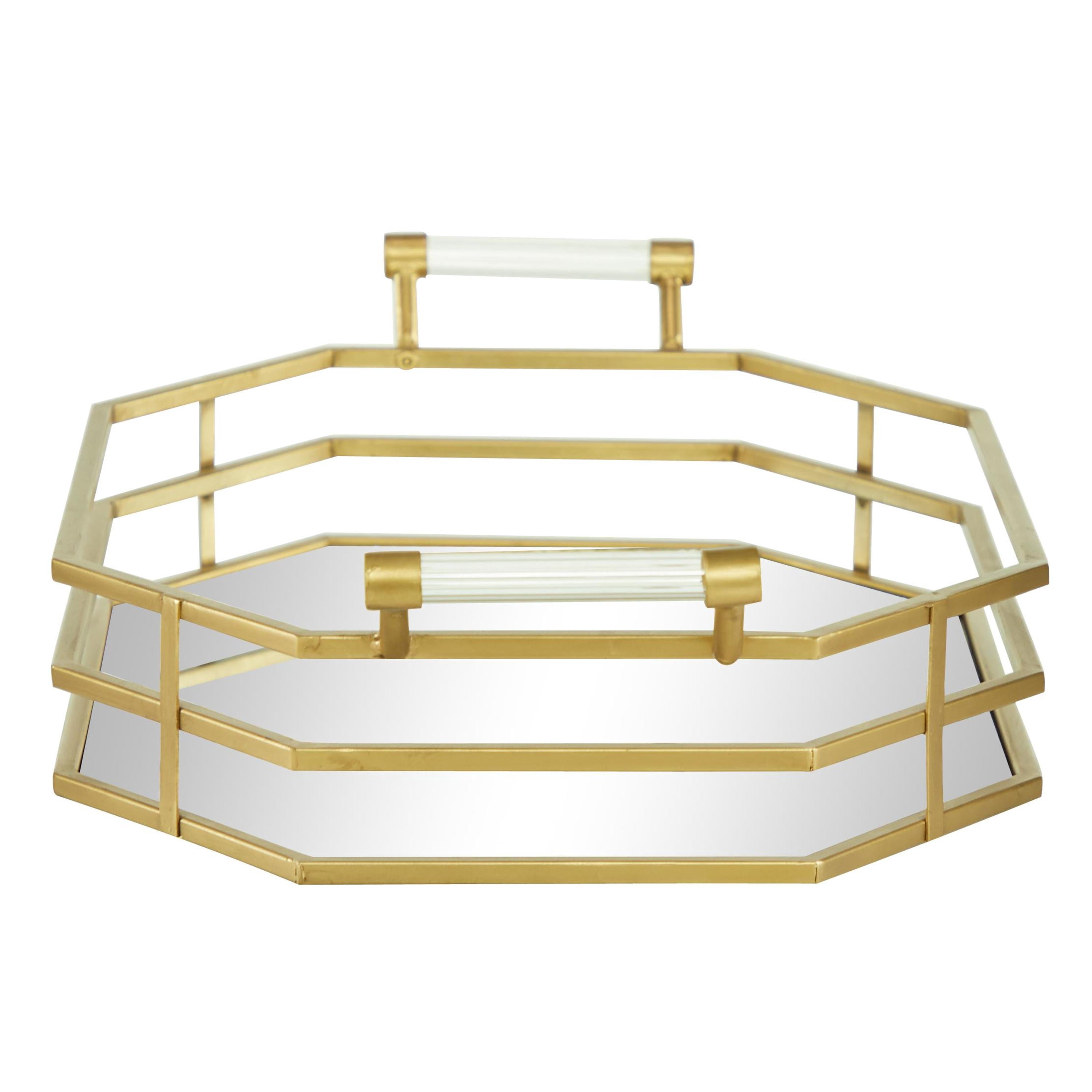 CosmoLiving by Cosmopolitan 27" x 16" Gold Metal Mirrored Tray, 1-Piece