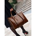 thumbnail image 4 of Genuine Cowhide Women Tote Bag, Glossy Crocodile Embossed Shoulder Purse for Work, 4 of 9