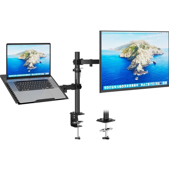 Redbat Laptop and Monitor Desk Mount, 2-in-1 Adjustable Arm with Vented Tray, Fits 13-32 Inch Screens and 16 Inch Laptops, VESA 75/100mm