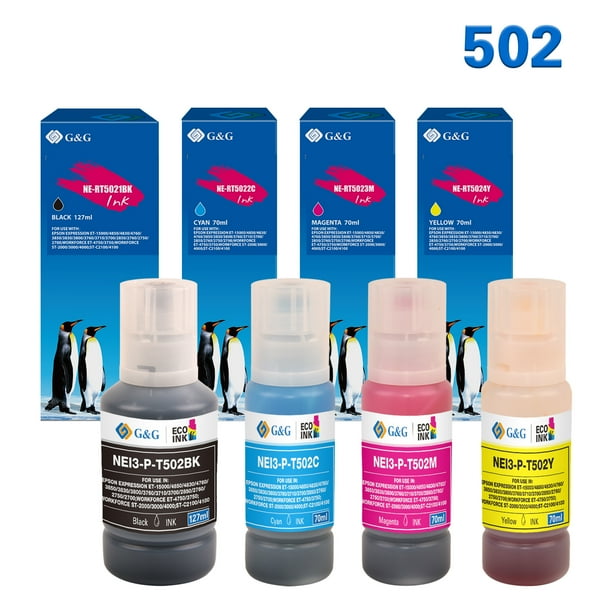 G&G Compatible for Epson T502 502 Ink Bottle Refill for ET4760 ET2760