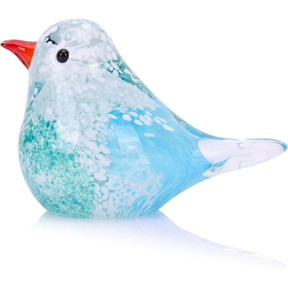 1PCS White Skyblue Bird Glass Figurines Crystal Birds, Animal Figurines, Blown Glass Art Decor, Home Entryway Decor
