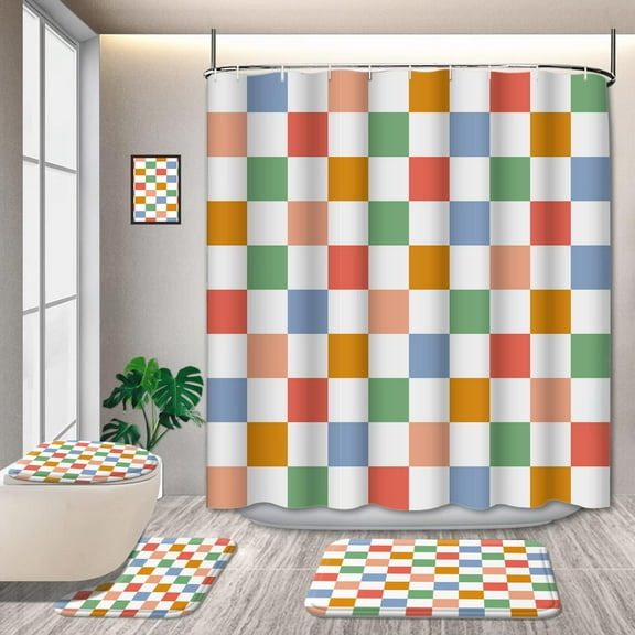 4 Pcs Quotes Colorful Kids Bathroom Shower Curtain Sets with Non-Slip Rugs Cartoon Inspirational Classical English Letter Let You Light Shine Sun Simple Classic for Child Waterproof 72*72in