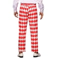 thumbnail image 3 of INSPIRE CHIC Pantalon Imprimé à Losanges pour Hommes Coupe Régulière devant Plat Pantalon Habillé 36 Rouge Blanc, 3 of 5