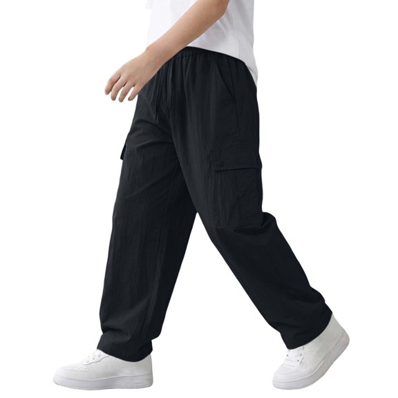 SERTG Boys Cargo Pants Elastic Waist Lightweight Work Trousers Side Flap Pocket Casual Joggers for Kids School Daily Wear