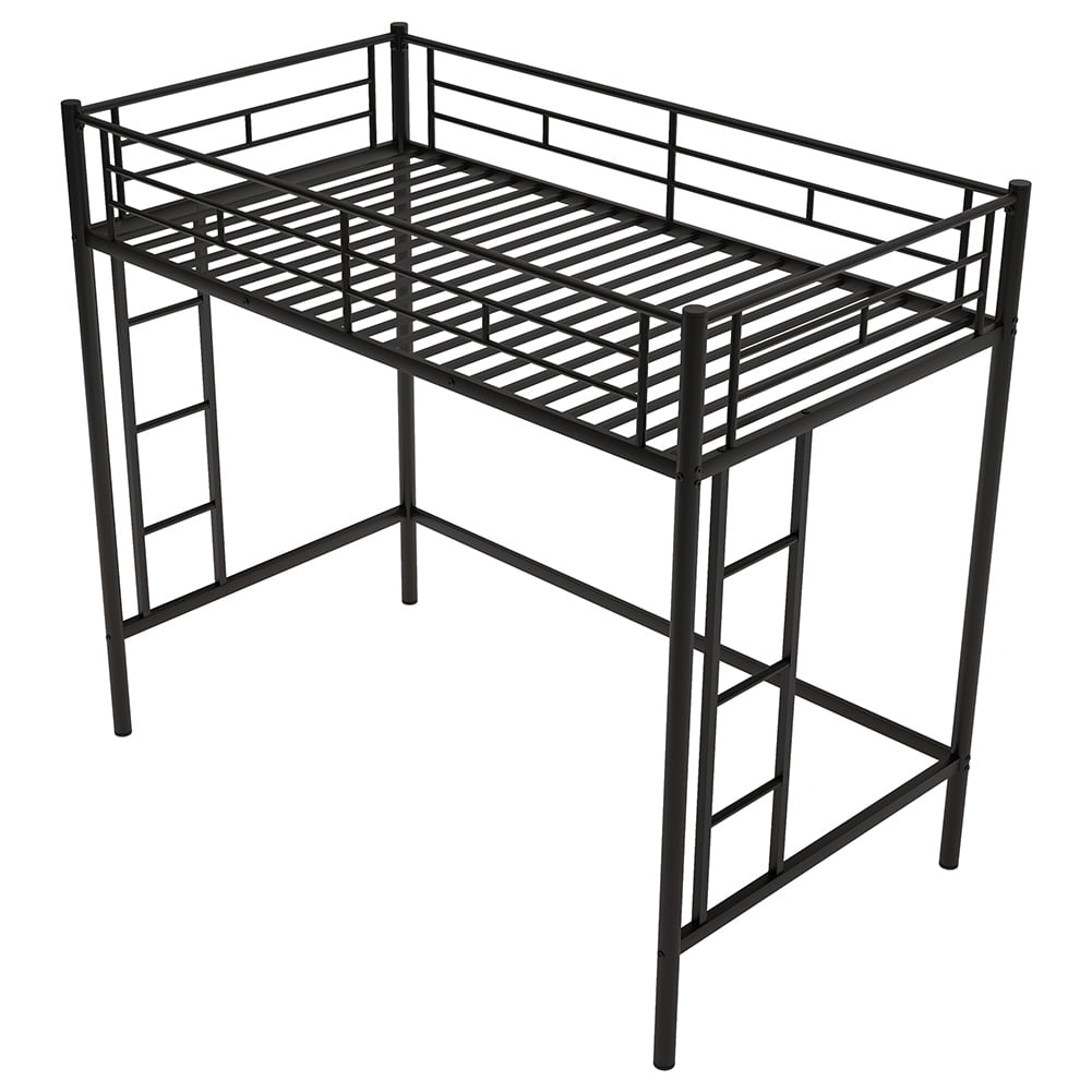 Kadyn Twin Loft Bed, Metal Bed with Rails & Ladders on Both Sides, Black