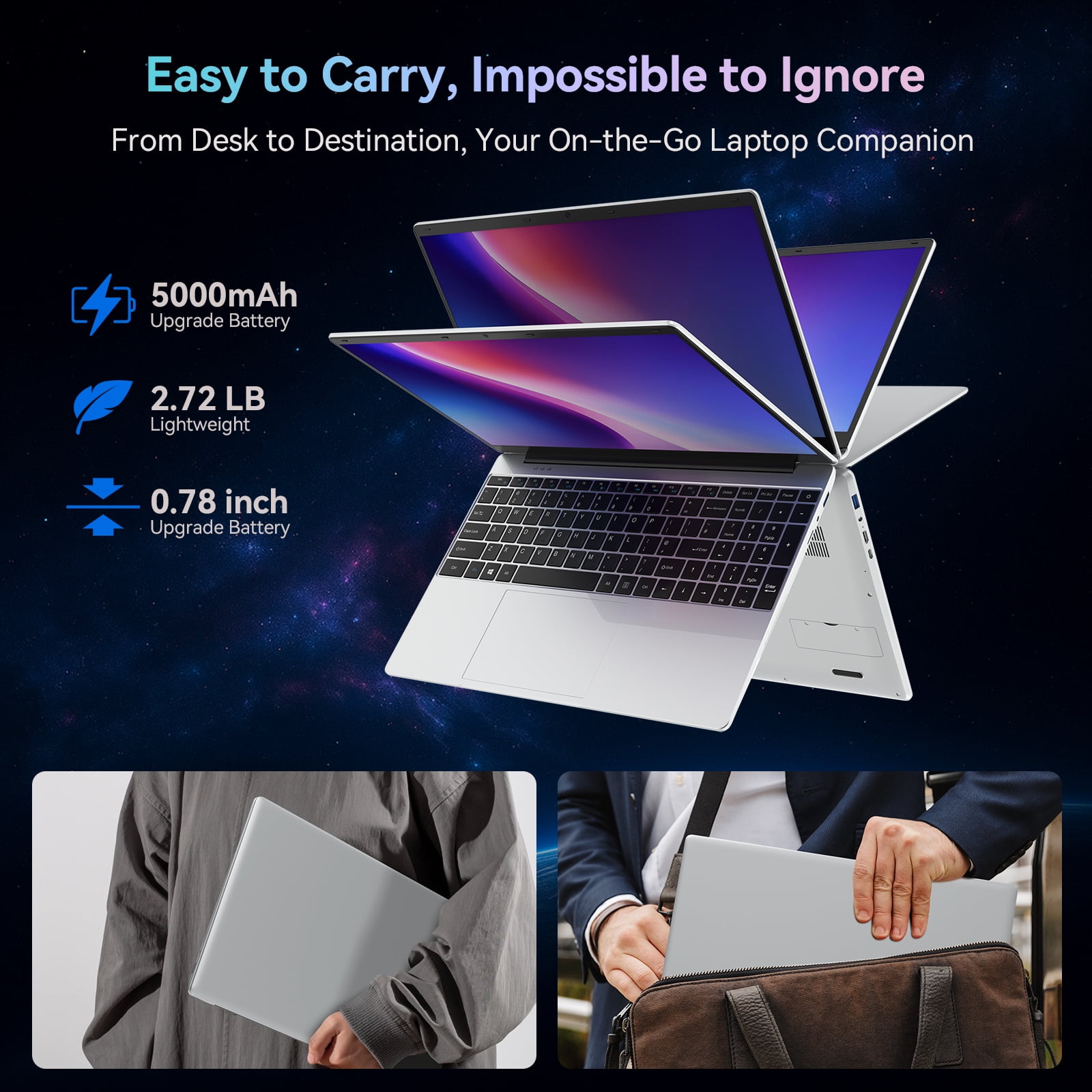 15.6 Inch Windows 11 Pro Laptop, 8GB RAM 512GB SSD, Intel Celeron