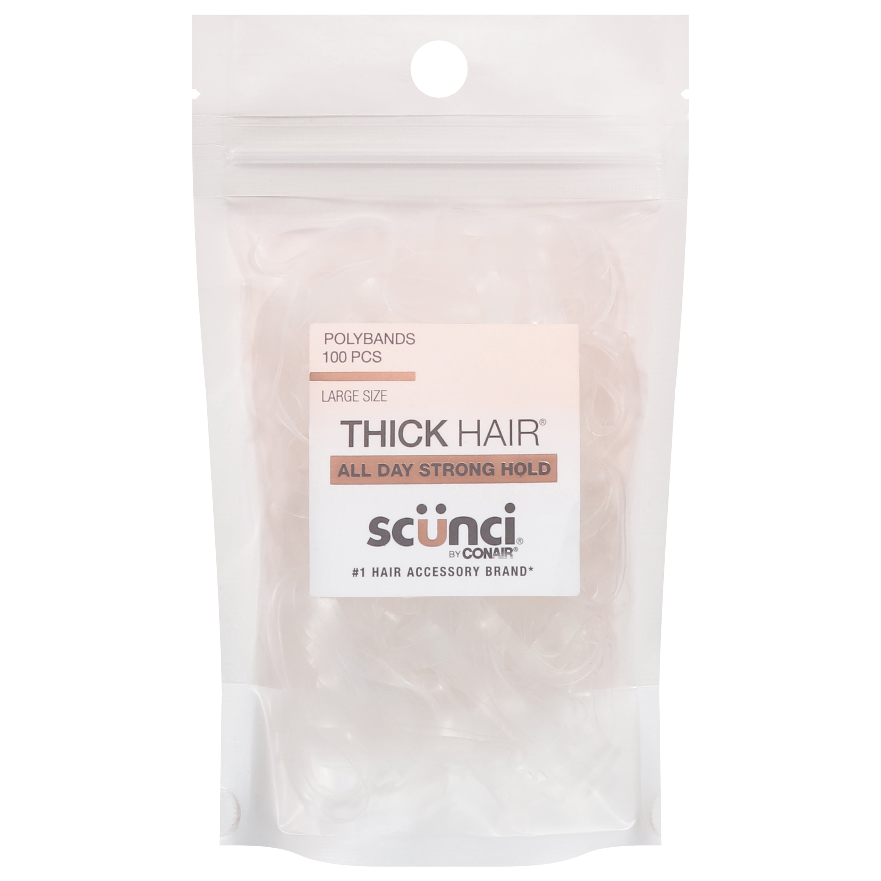 (2 pack) Scunci Thick Hair Polyband Ponytail Hair Ties, Clear, 100 Count
