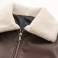 thumbnail image 6 of Feancey Womens Cropped Faux Leather Jackets Casual Zipper Fuzzy Shearling Fleece Coats Warm Thick Bomber Jacket Outerwear Coffee M, 6 of 8