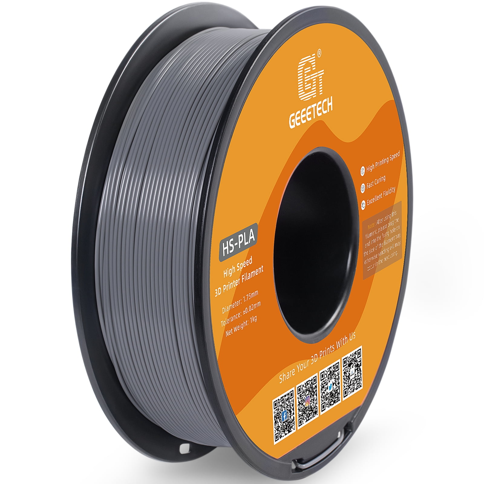 Geeetech 1.75mm PLA 3D Printer Filament, 10kg Spool (22lbs), Dimensional Accuracy +/- 0.03mm,Grey