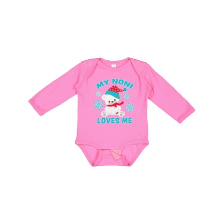 

Inktastic Polar Bear My Noni Loves Me in Santa Hat with Snowflakes Gift Baby Boy or Baby Girl Long Sleeve Bodysuit
