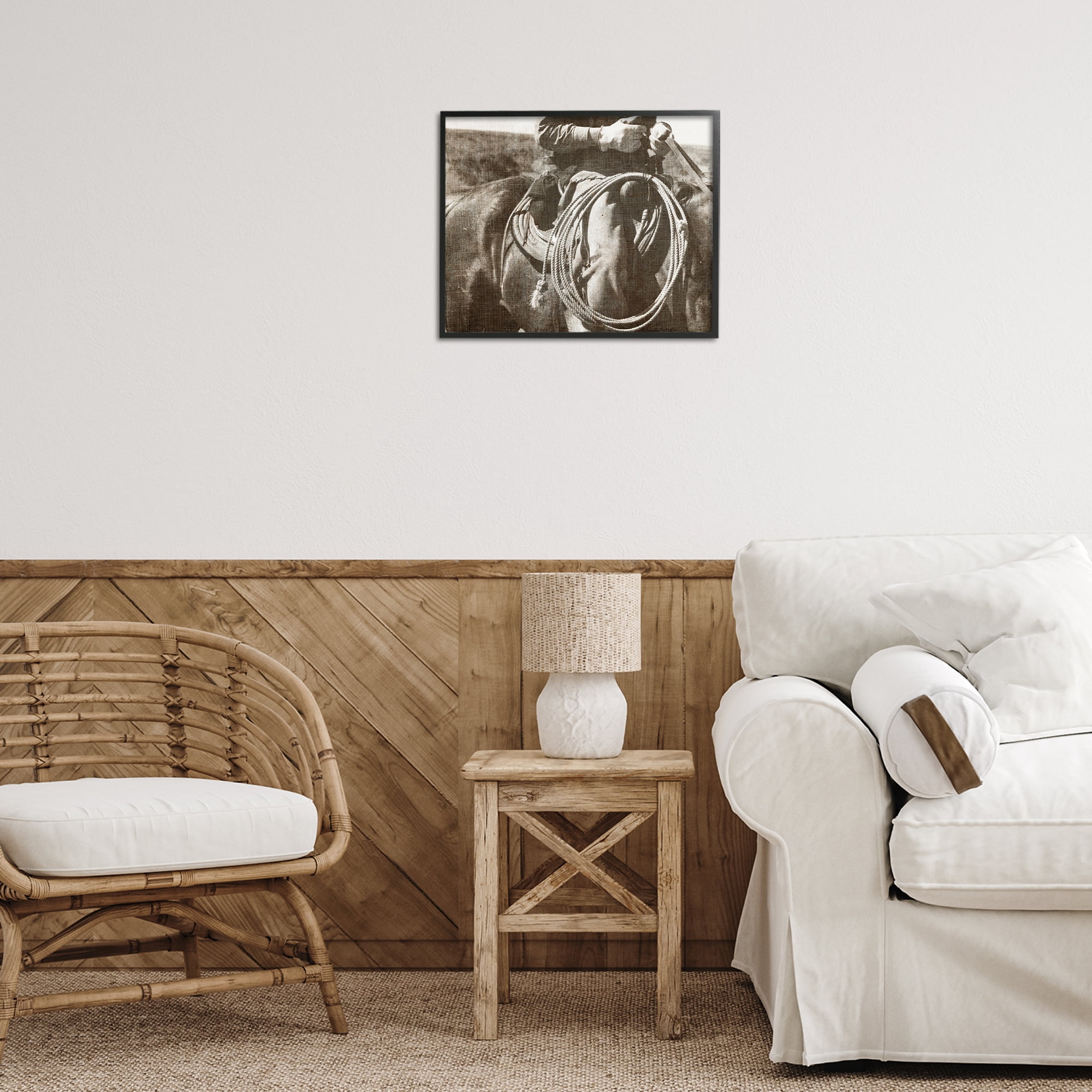Stupell Industries Cowboy with Lasso Novelty Photography Black Framed Art Print Wall Art, 20 x 16
