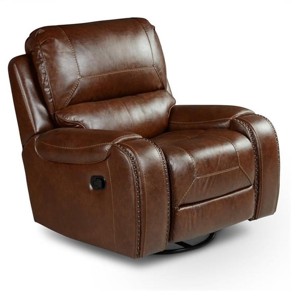 Steve Silver Keily Brown Faux Leather Manual Swivel Glider Recliner Chair