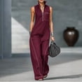 thumbnail image 2 of Chuancc Women's Casual Loose Overalls Jumpsuits One Piece Sleeveless Wide Leg Long Pant Rompers With Pockets Wine 2XL, 2 of 8