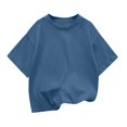thumbnail image 4 of Povozer Girls Shirts Short Sleeve 2025 Girls Pleated Short Sleeve T Shirts Kids Summer Crewneck Shirts Casual Tops Tees for 110,Navy, 4 of 6