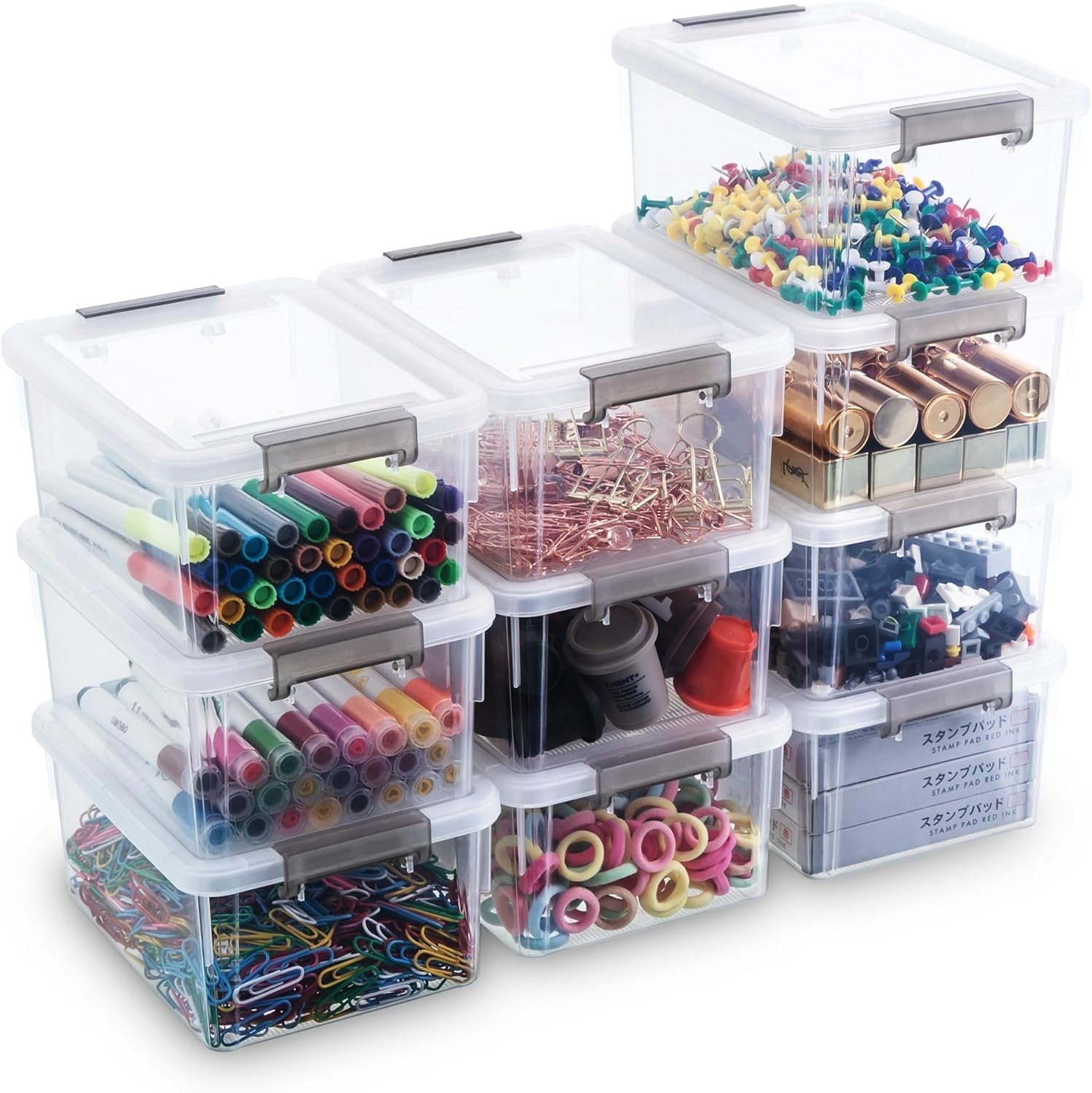 1.3 Qt Small Storage Bin with Lid Plastic for Kids Craft Toy Sewing Organizer10 Packs 6.9"Lx5"Wx3"H