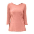 thumbnail image 4 of 2025 European Summer Round Neck 7/8 Sleeve Casual T-Shirt - Loose Fit Basic Top, Xl, Pink, 4 of 4