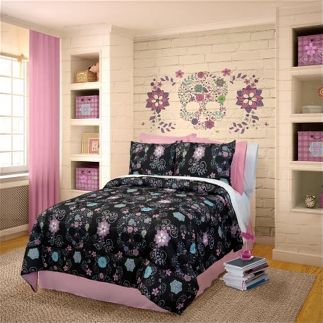 Rainbow Skulls 736425601699 Comforter Set Full Black