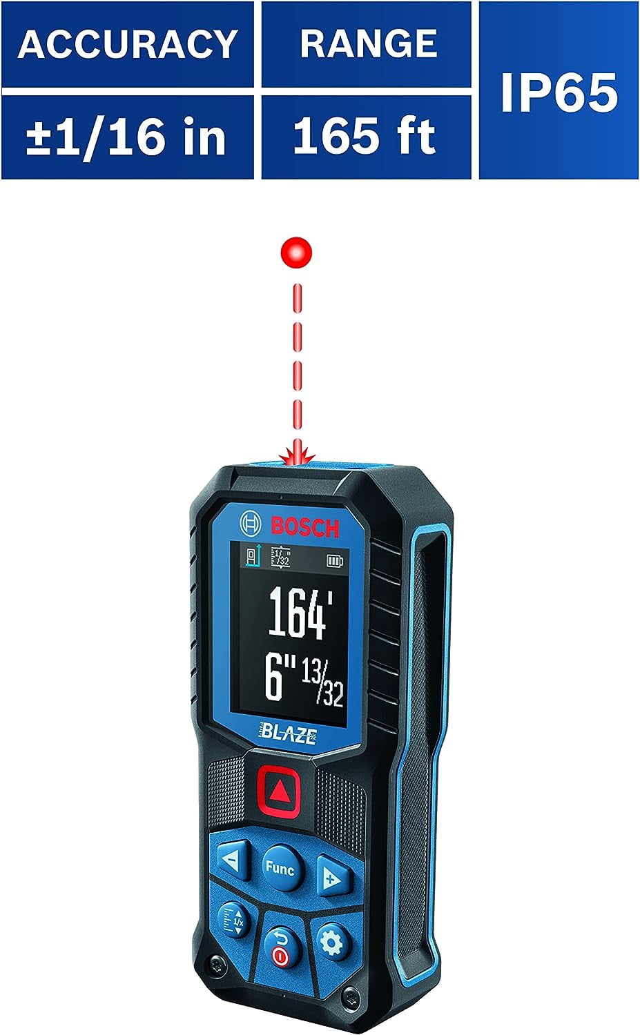 Bosch 165 Foot Laser Measure Backlit Color Display IP65 with Belt Clip