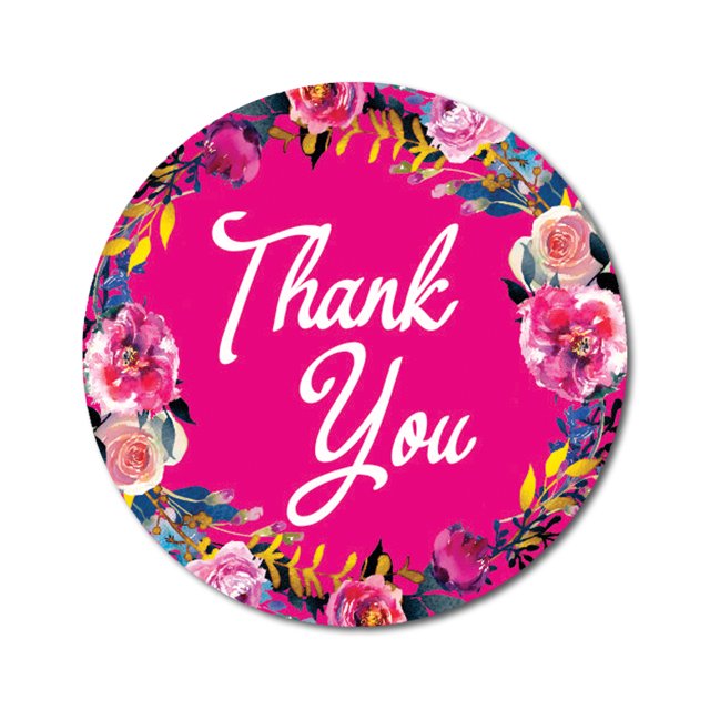 Darling Souvenir Round 45 Pcs Floral & Vines Border Pink Thank You Stickers Envelope Seal-1.6 Inches