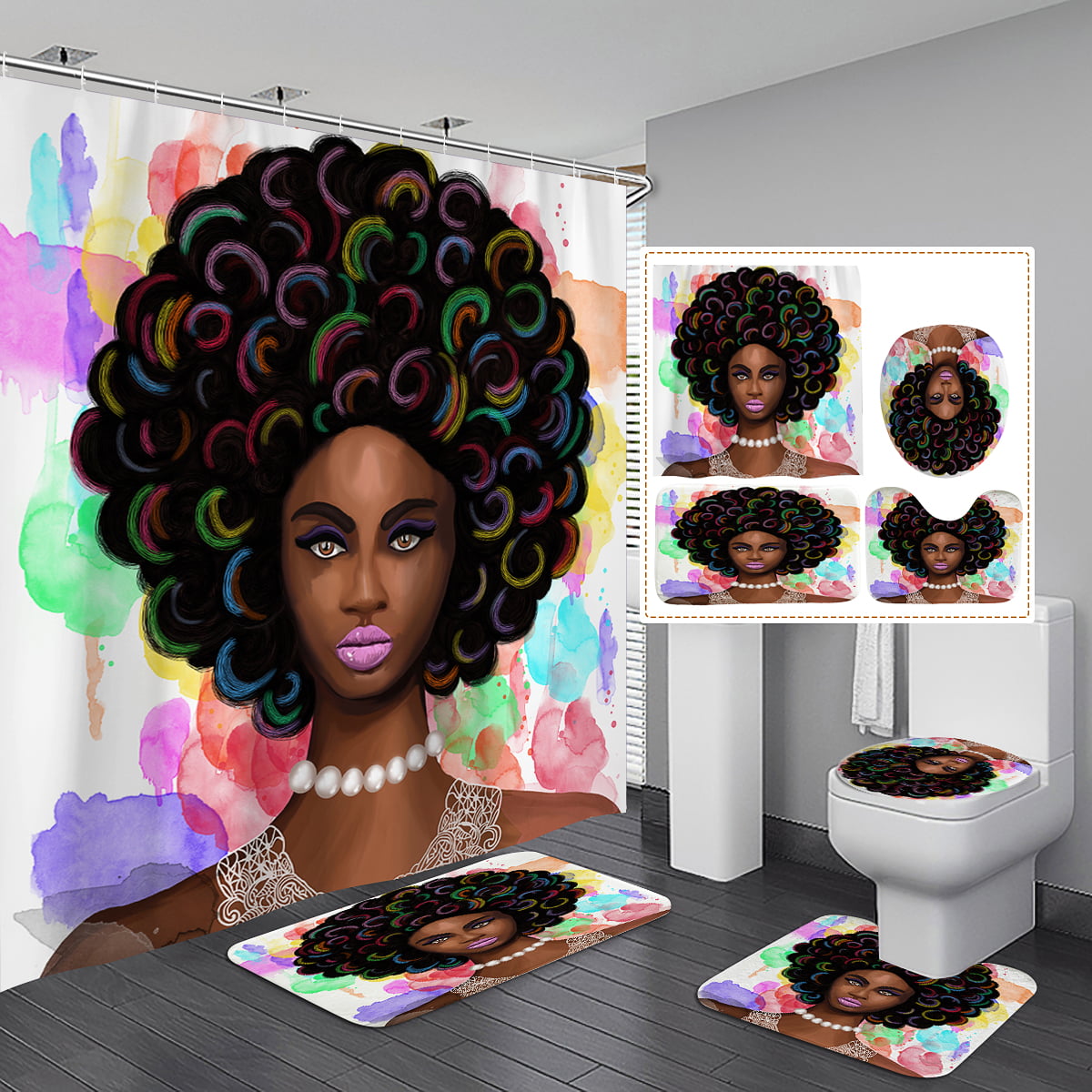 Afro Black Woman Yellow Eye Shadow 24x16" Kitchen Bathroom Bath Door Mat Rugs 