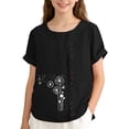 thumbnail image 5 of Ruyang Teen Girls Cotton Linen Tops Cute Print Button Down Crewneck T Shirt Summer Loose Lightweight Outdoor Casual Short Sleeve Shirts, 5 of 9
