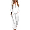 thumbnail image 2 of Linen Two Piece Sets for Women V Neck Zipper Matching Sets Loungewear Fall Travel Outfits Fashion 2026 ,2XL, 2 of 7