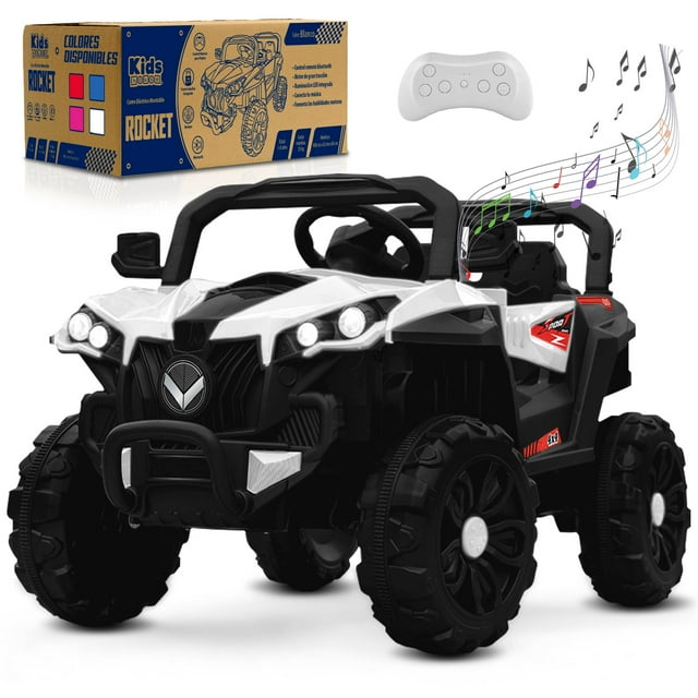 Kids House Carrito Montable Buggy Rocket 12V para Niños, Motor Dual, Control Remoto, Puertas Dobles, Luces LED, Música, Avance y Retroceso, Bluetooth, Batería Recargable, Seguro y Divertido