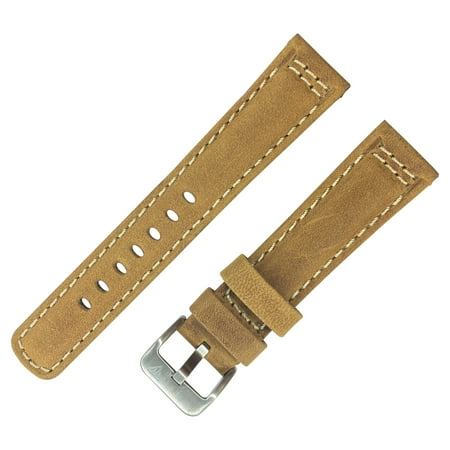 24mm Padded Contrast White Stitch Geniune Leather Light Brown