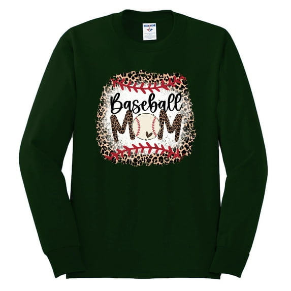 Baseball Mom Jaguar Print Sports Mens Long Sleeve Shirt, Forest Green, Small