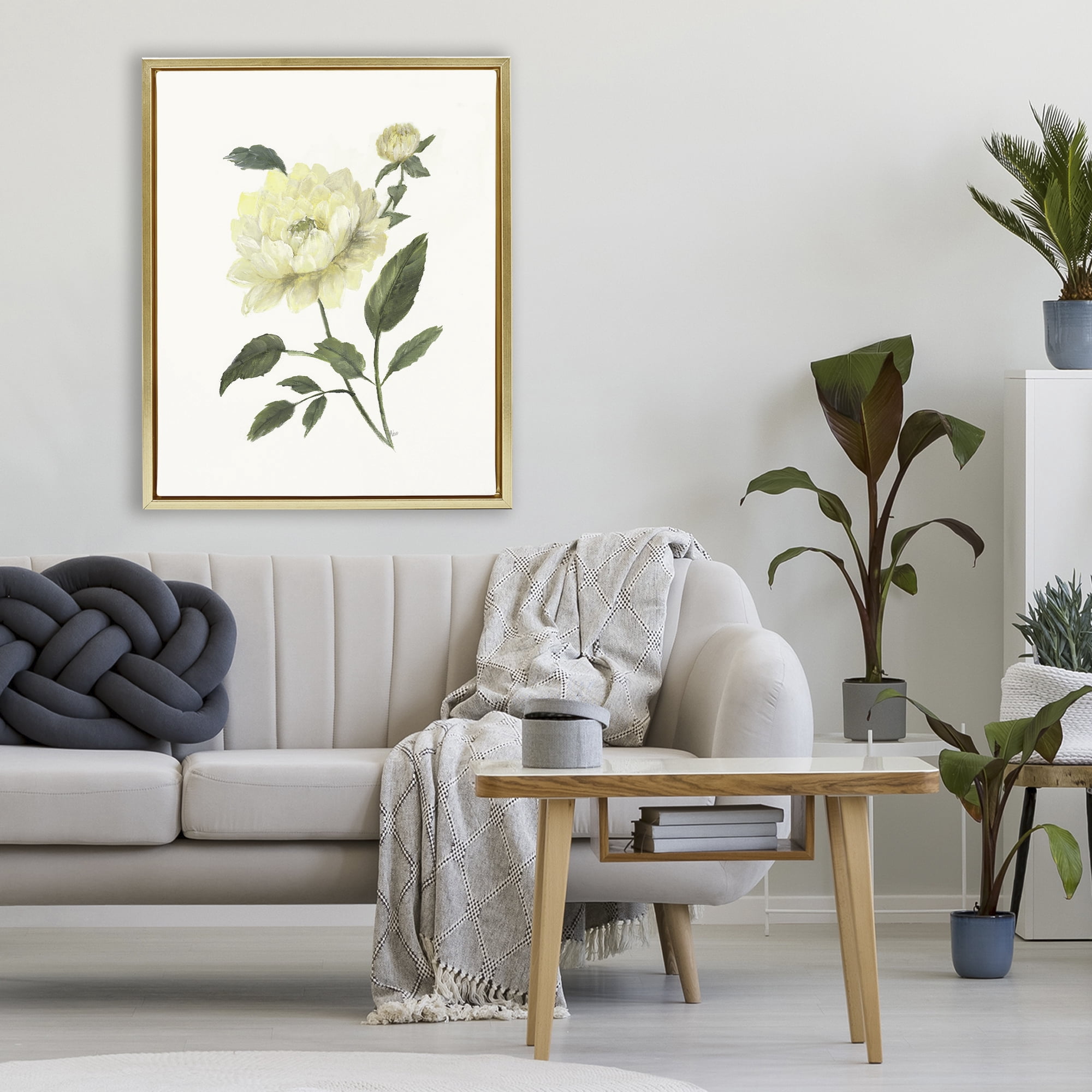 Stupell Industries Cream Garden Peony with Buds Gold Framed Floater Canvas Wall Art, design by Nan