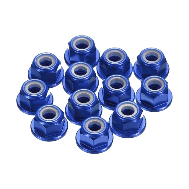 12 Pcs Tuercas de bloqueo de aleación de aluminio M4, Tuerca de brida con bloqueo de nylon serrada para piezas de coche RC, accesorios de dron, adaptador de motor, color azul oscuro