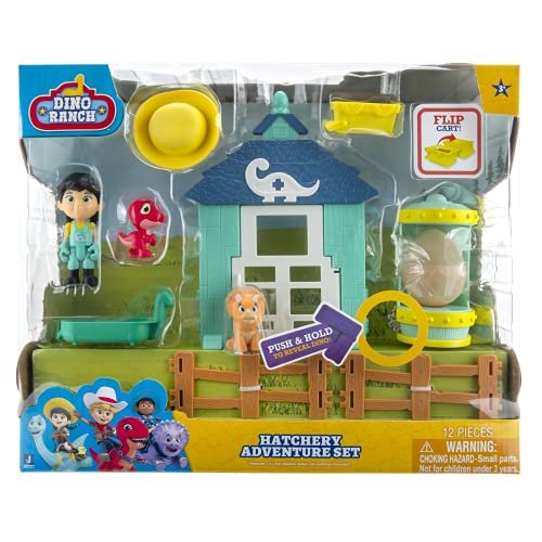 Dino Ranch Hatchery Adventure Set: presenta una incubadora de huevo de Dino Light Up, Rancher de Dino de 3 " DINO RANCH Dino Ranch