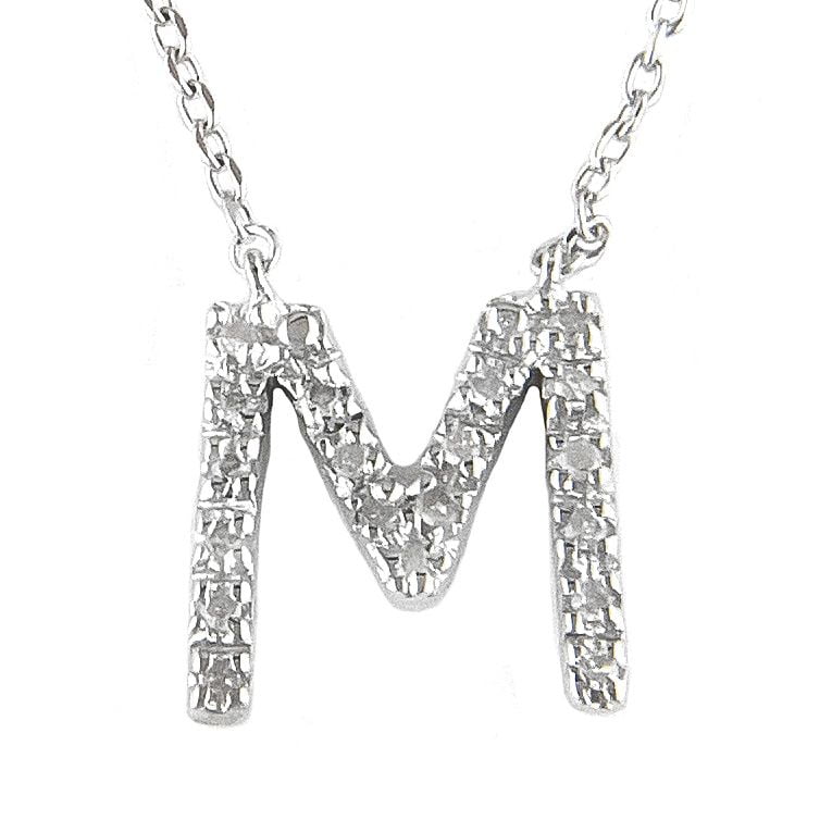 Dainty Silver Diamond Initial M 