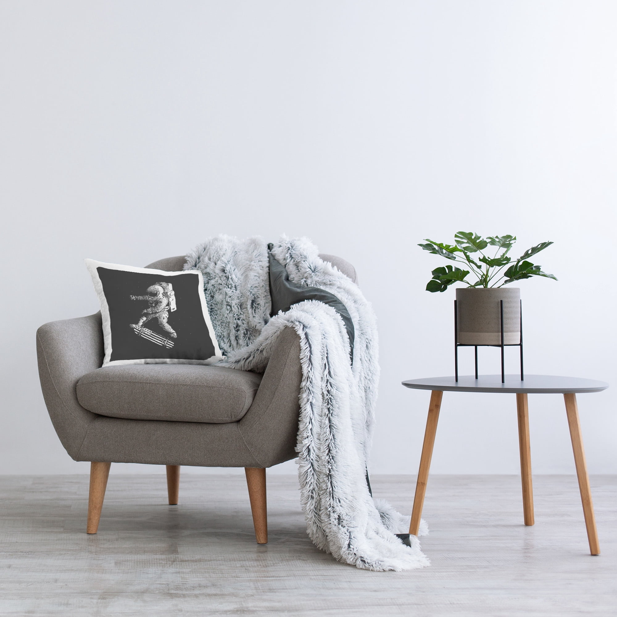 Stupell Industries Skateboarding Astronaut on Black Decorative Printed Throw Pillow Design by Robert Farkas