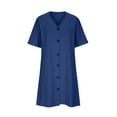 thumbnail image 4 of Summer Saving Wycnly Formal Dresses for Women Casual Loose Swing Button Down Tunic Shirt Short Dresses Short Sleeve V-Neck Solid 2024 Summer Mini Dress Dark Blue s, 4 of 6