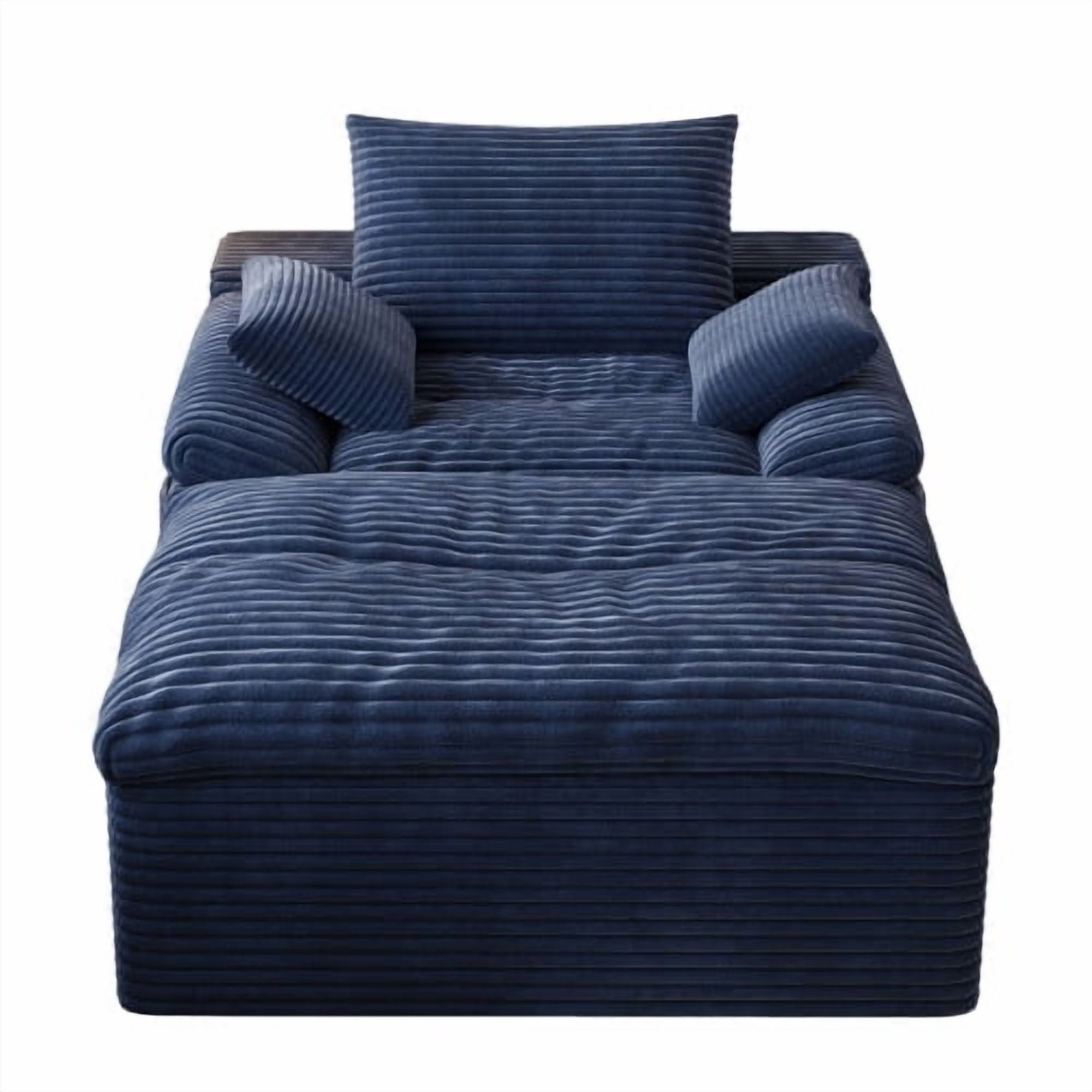 Leumius Oversized Chaise Lounge Chair Indoor,Corduroy Upholstered Sofa Bed with Deep Seat,Cozy Lounge Chair Sleeper Sofa for Living Room,Bedroom,No Assembly Required,Aged Blue