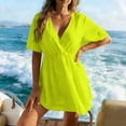 thumbnail image 2 of Swimsuit Coverup for Women Casual V Neck Beach Dress Short Sleeve Elastic Waist Swimwear Cover Ups Bikini Vacation Outfits, 2 of 5