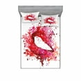 thumbnail image 2 of Ambesonne Modern Fitted Sheet & Pillow Sham Set, Smiling Woman Lips Effects, Twin, Fuchsia and Red, 2 of 3
