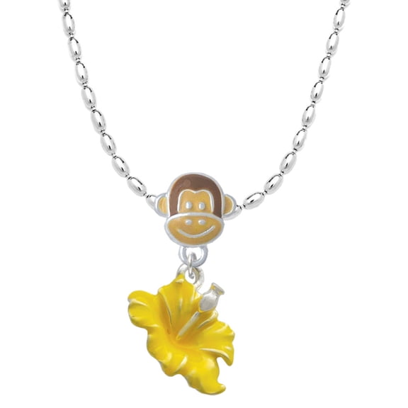 Delight Jewelry Silvertone Yellow Hibiscus Flower Mia Monkey Charm Necklace