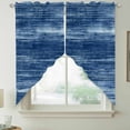 thumbnail image 5 of Navy Blue Swag Valances for Windows 2 Pack Modern Abstract Gradient Blue Lines Texture Swag Kitchen Curtains 36 Inches Long Rod Pocket Short Window Treatment for Kitchen Bathroom 36"x36", 5 of 9