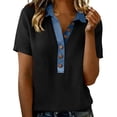 thumbnail image 3 of Tqcoqu Polo Shirts for Women Front Button V Neck Short Sleeve Womens Tops Casual Comfy Loose Fit T Shirts,Black,Women's S-XXL, 3 of 7