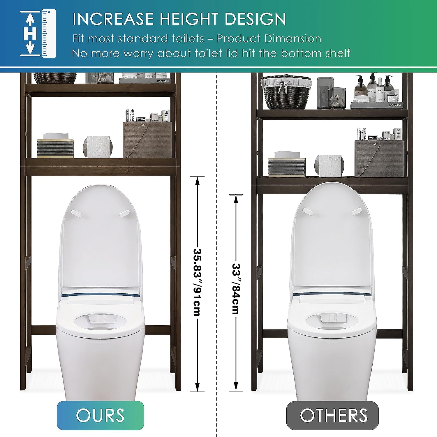 Over-The-Toilet Storage Shelf, 3-Tier Adjustable Bathroom Organizer Rack with Space Saving Design for Small Bathrooms