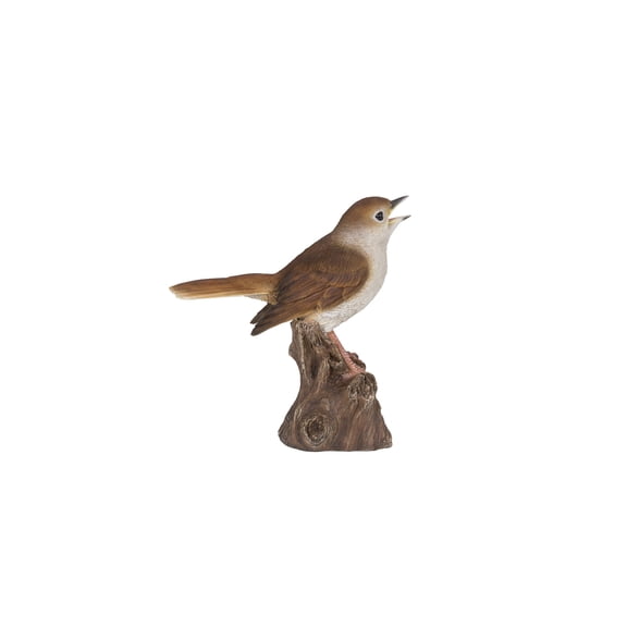 Hi-Line Gifts 6.25" Motion Activated Singing Nightingale Standing on Stump Outdoor Garden Statue