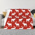 Throw Blanket for Couch, Red white deers moose winter Super Soft Fuzzy