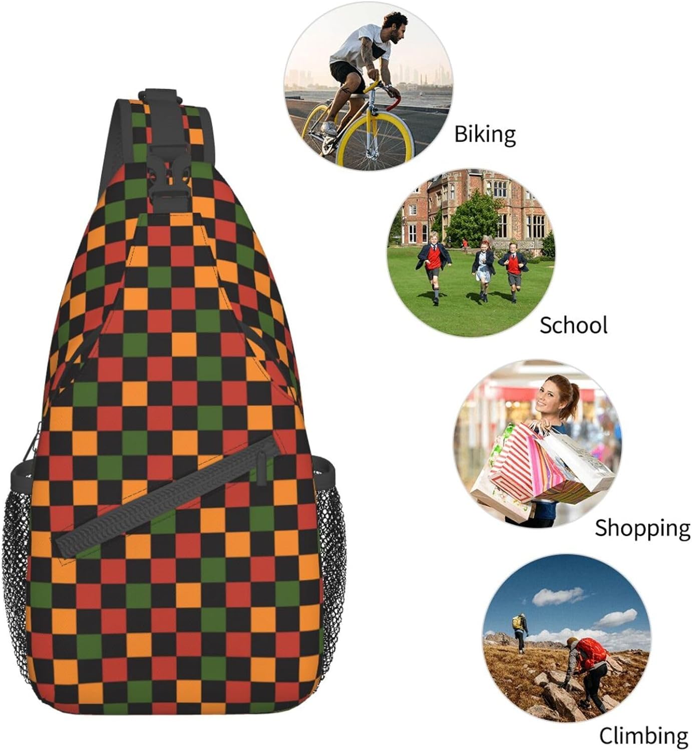 Cute Retro Vintage Christmas Checkerboard Y2k Sling Bag Crossbody Hiking Travel Chest Bags Backpack Shoulder Daypack for Women Men
