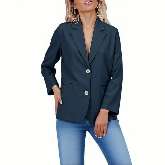 Women's Notched Lapel Blazer Button Down Design with Pockets Tailored Fitted Silhouette Business Casual to Dressy Versatility