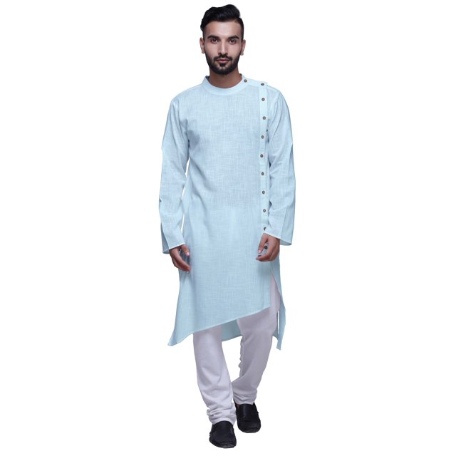 Atasi Chemise à Col Mandarin pour Hommes, Satin Uni, LongKurtaFor Garçons-TG