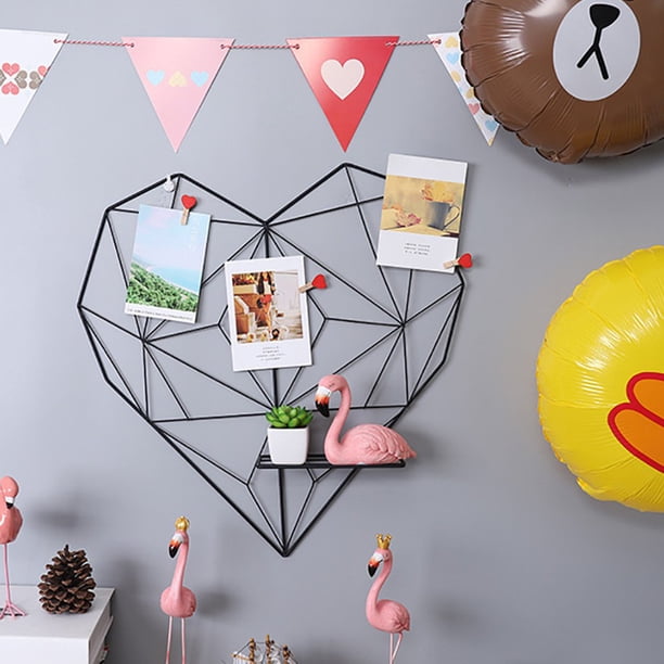 Estantes de pared de hierro en forma de corazón, estantería artística, estante de rejilla en forma de corazón, caja flotante, decoración de pared de malla, fotos, soporte para postales
